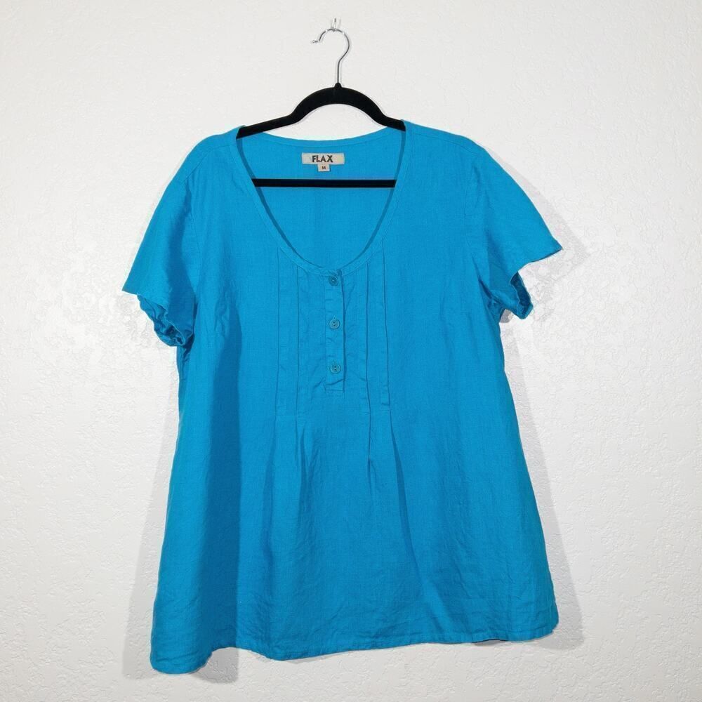 Flax Blue Tunic Button Front Top Size Medium - image 1